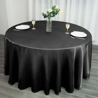 Satin 120" Round Tablecloth Black - Stylish Seamless Table Cover for Weddings & Events - NestOCart