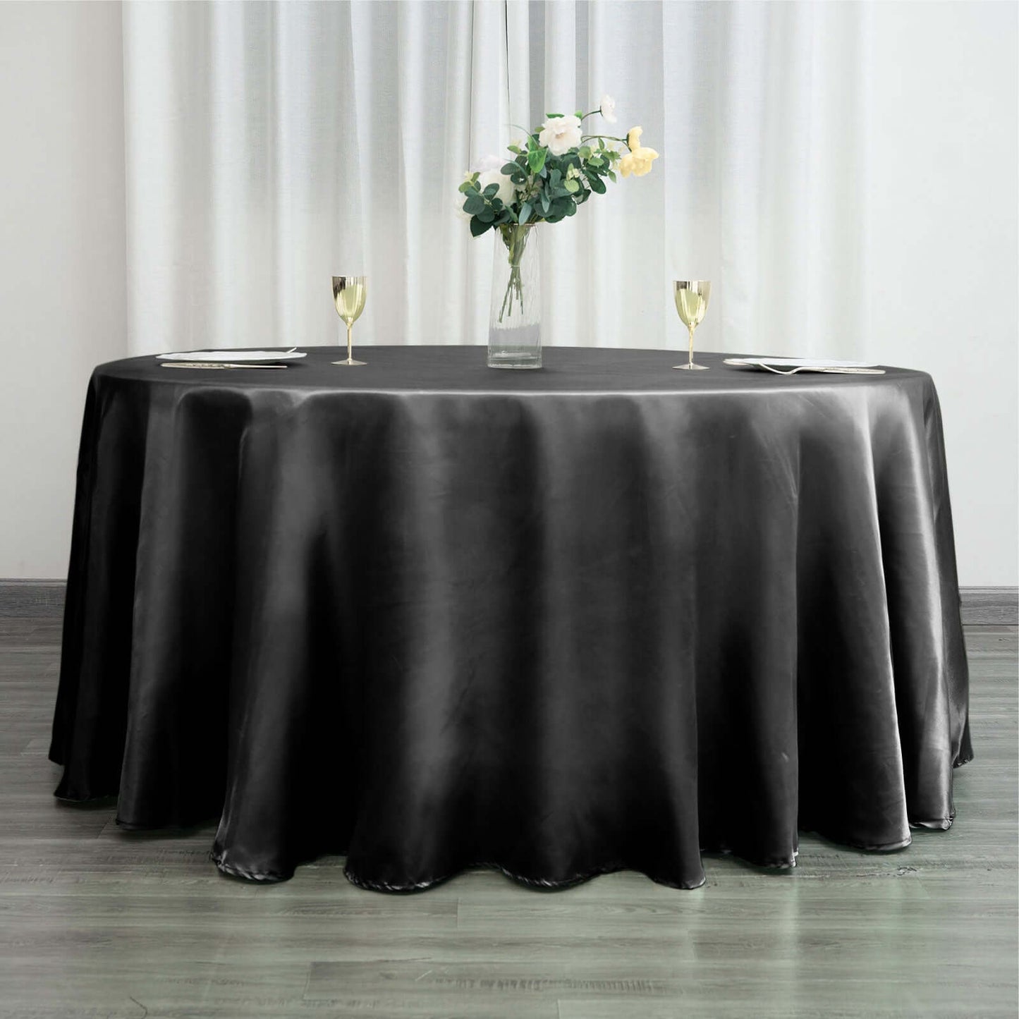 Satin 120" Round Tablecloth Black - Stylish Seamless Table Cover for Weddings & Events - NestOCart
