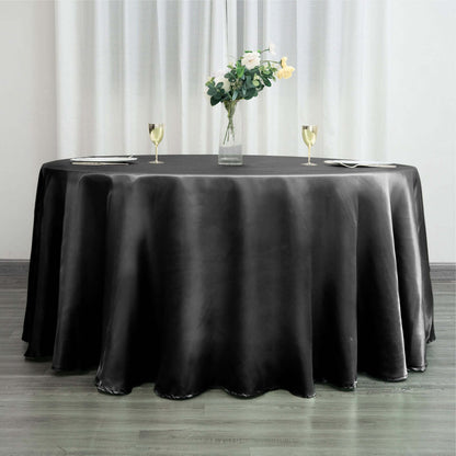 Satin 120" Round Tablecloth Black - Stylish Seamless Table Cover for Weddings & Events - NestOCart