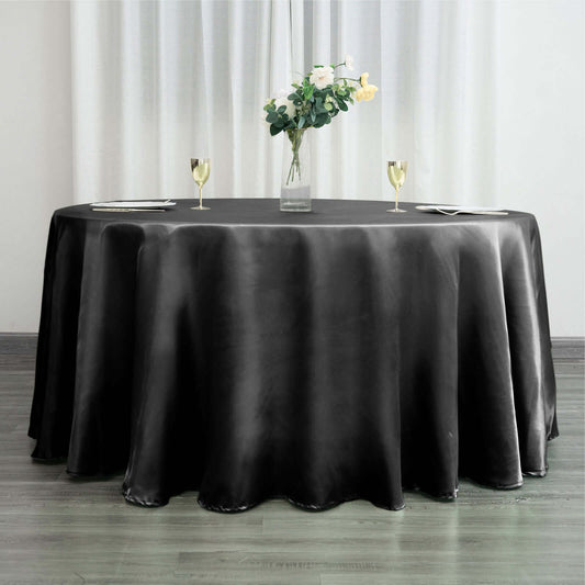 Satin 120" Round Tablecloth Black - Stylish Seamless Table Cover for Weddings & Events - NestOCart
