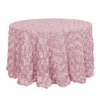 Satin 120" Round Tablecloth Blush - Grandiose 3D Rosette with Seamless Finish Table Cover