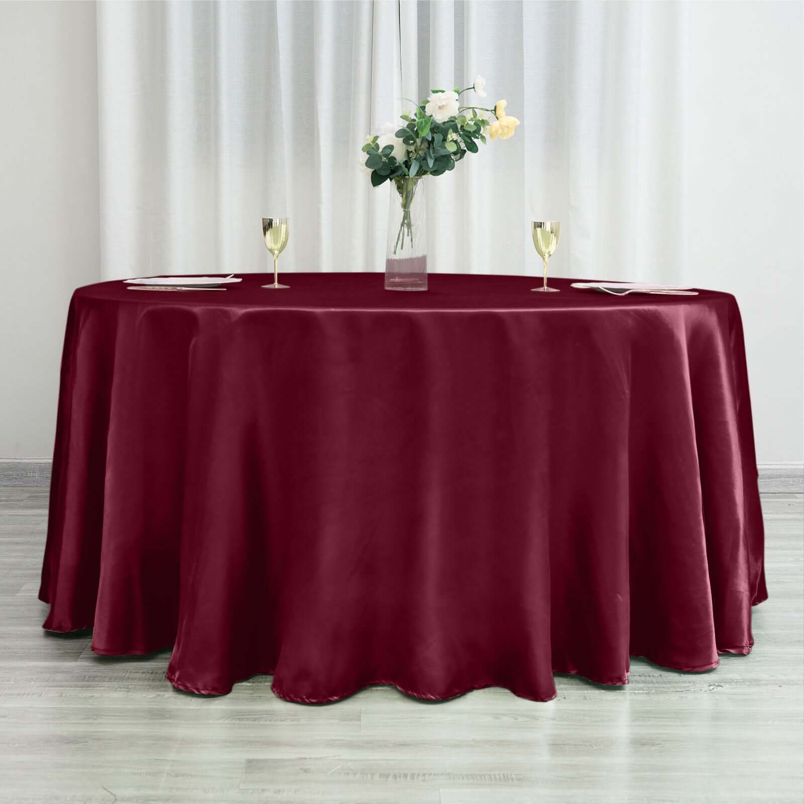 Satin 120" Round Tablecloth Burgundy - Stylish Seamless Table Cover - NestOCart