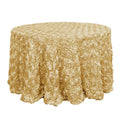 Satin 120" Round Tablecloth Champagne - Grandiose 3D Rosette with Seamless Finish Table Cover