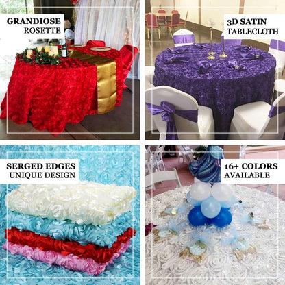 Satin 120" Round Tablecloth Champagne - Grandiose 3D Rosette with Seamless Finish Table Cover - NestOCart