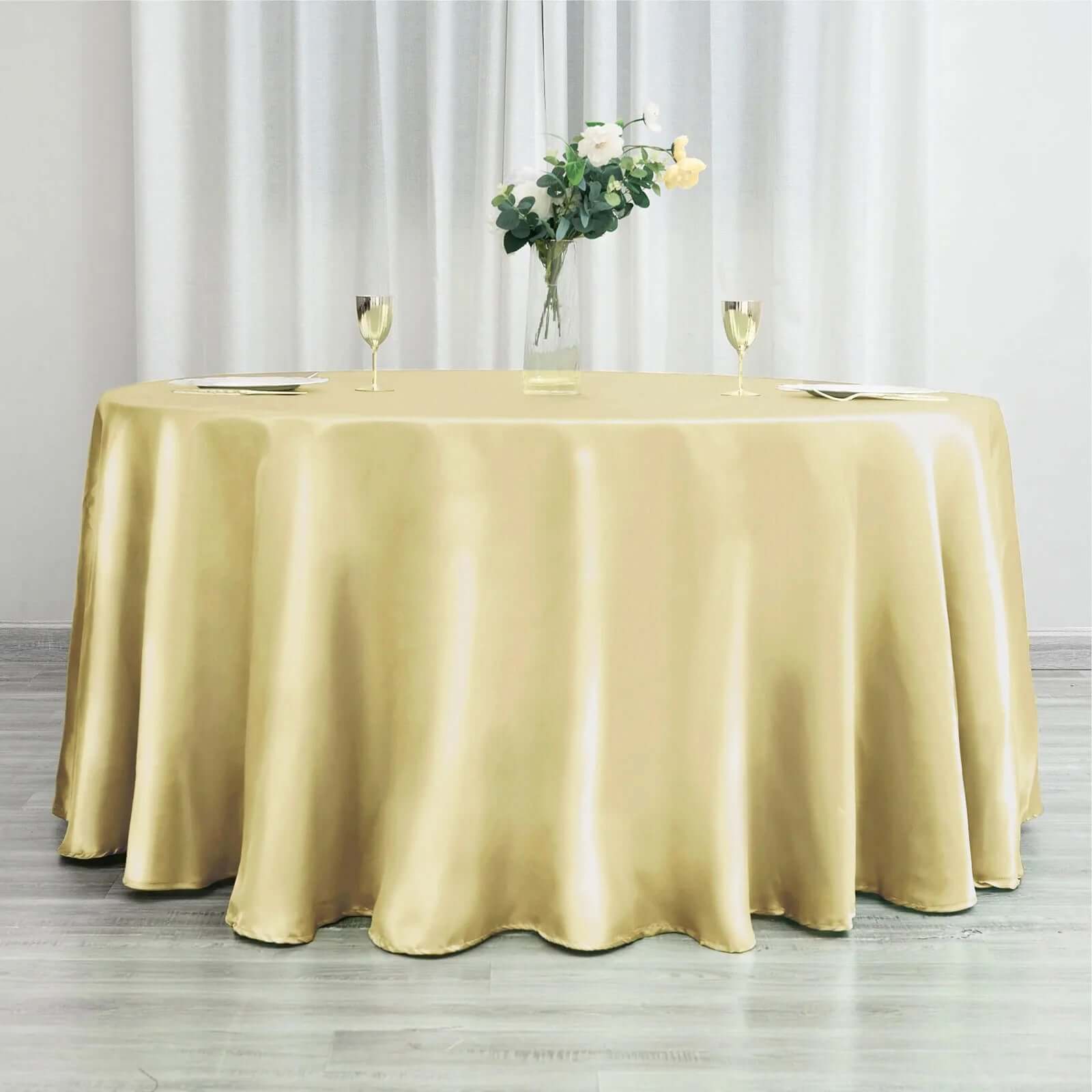 Satin 120" Round Tablecloth Champagne - Stylish Seamless Table Cover - NestOCart