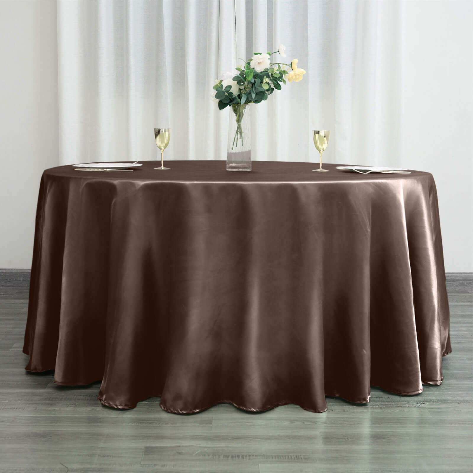 Satin 120" Round Tablecloth Chocolate - Stylish Seamless Table Cover - NestOCart