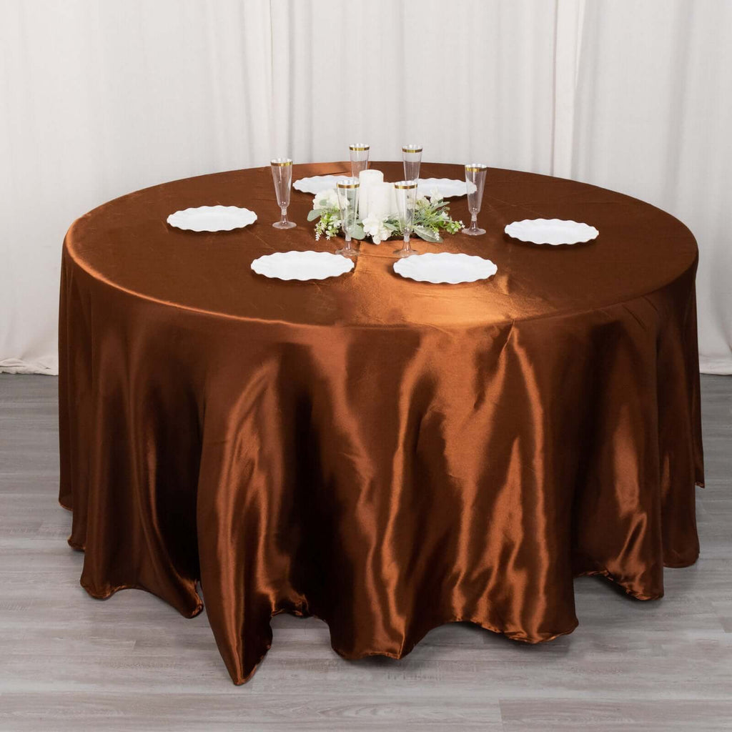 Satin 120" Round Tablecloth Cinnamon Brown - Stylish Seamless Table Cover - Bell Racket Store