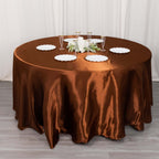 Satin 120" Round Tablecloth Cinnamon Brown - Stylish Seamless Table Cover - Bell Racket Store
