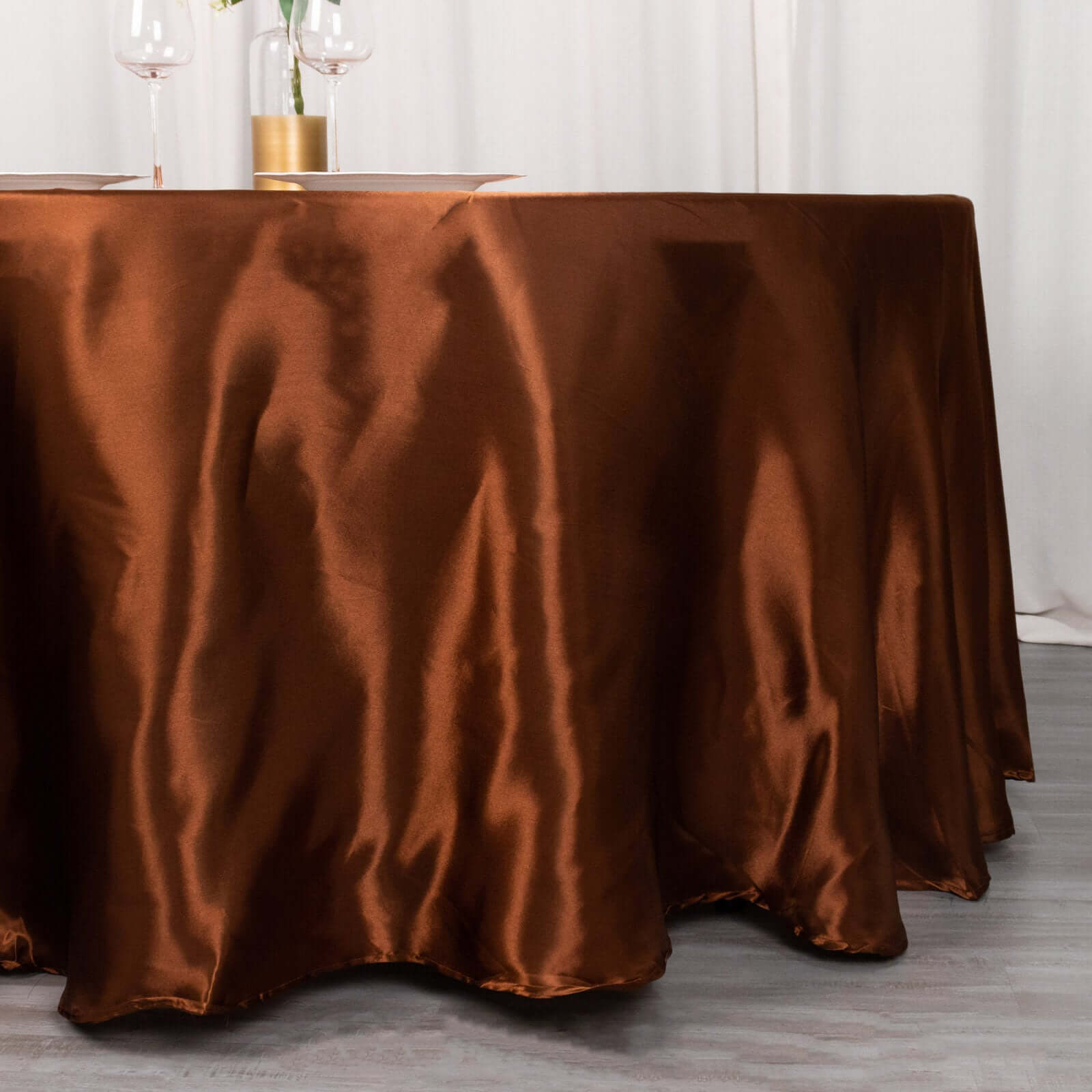 Satin 120" Round Tablecloth Cinnamon Brown - Stylish Seamless Table Cover - Bell Racket Store