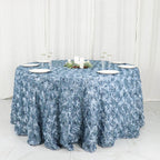 Satin 120" Round Tablecloth Dusty Blue - Grandiose 3D Rosette with Seamless Finish Table Cover - Bell Racket Store