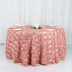 Satin 120" Round Tablecloth Dusty Rose - Grandiose 3D Rosette with Seamless Finish Table Cover - Bell Racket Store