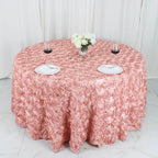 Satin 120" Round Tablecloth Dusty Rose - Grandiose 3D Rosette with Seamless Finish Table Cover - Bell Racket Store