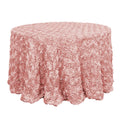 Satin 120" Round Tablecloth Dusty Rose - Grandiose 3D Rosette with Seamless Finish Table Cover - Bell Racket Store
