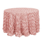 Satin 120" Round Tablecloth Dusty Rose - Grandiose 3D Rosette with Seamless Finish Table Cover - Bell Racket Store