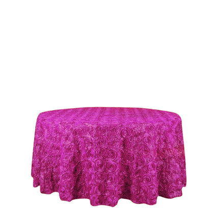 Satin 120" Round Tablecloth Fuchsia - Grandiose 3D Rosette with Seamless Finish Table Cover - NestOCart