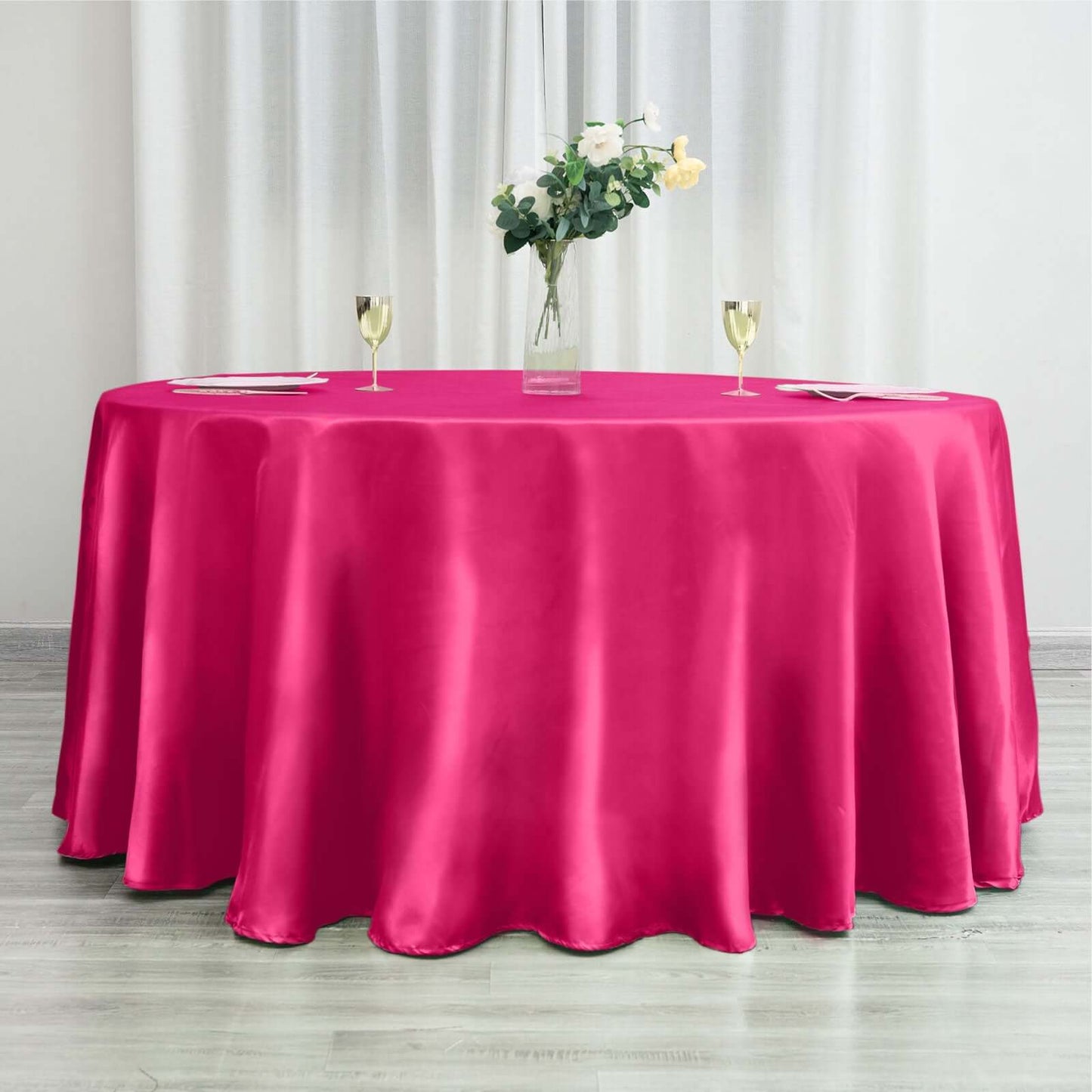 Satin 120" Round Tablecloth Fuchsia - Stylish Seamless Table Cover - NestOCart