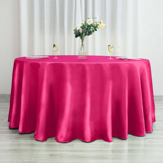 Satin 120" Round Tablecloth Fuchsia - Stylish Seamless Table Cover - NestOCart