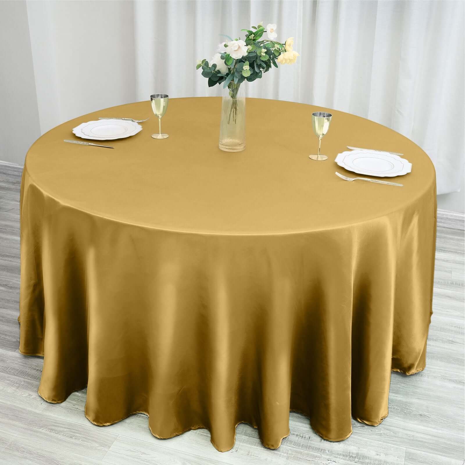 Satin 120" Round Tablecloth Gold - Stylish Seamless Table Cover for Weddings & Events - NestOCart