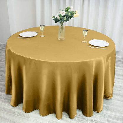 Satin 120" Round Tablecloth Gold - Stylish Seamless Table Cover for Weddings & Events - NestOCart