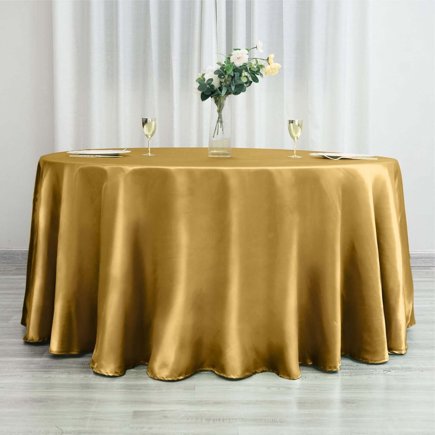Satin 120" Round Tablecloth Gold - Stylish Seamless Table Cover for Weddings & Events - NestOCart