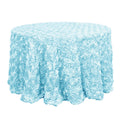 Satin 120" Round Tablecloth Light Blue - Grandiose 3D Rosette with Seamless Finish Table Cover