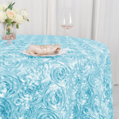 Satin 120" Round Tablecloth Light Blue - Grandiose 3D Rosette with Seamless Finish Table Cover - NestOCart
