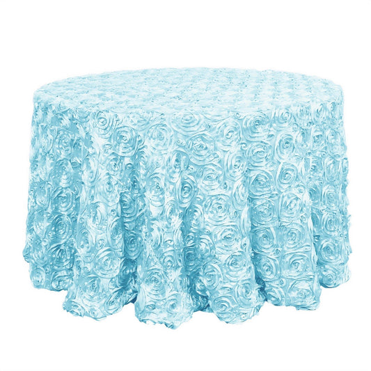 Satin 120" Round Tablecloth Light Blue - Grandiose 3D Rosette with Seamless Finish Table Cover - NestOCart