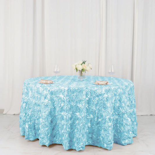 Satin 120" Round Tablecloth Light Blue - Grandiose 3D Rosette with Seamless Finish Table Cover - NestOCart