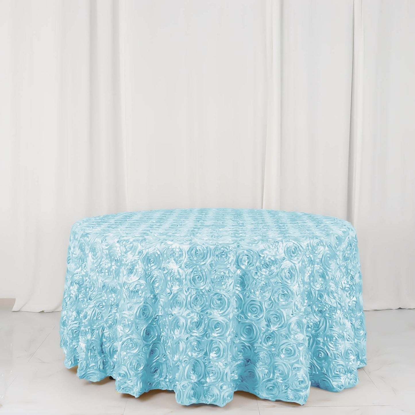 Satin 120" Round Tablecloth Light Blue - Grandiose 3D Rosette with Seamless Finish Table Cover - NestOCart