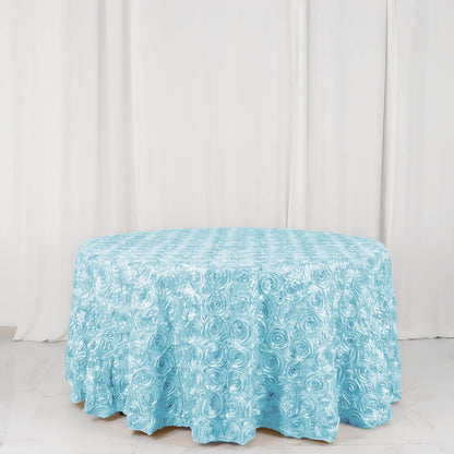 Satin 120" Round Tablecloth Light Blue - Grandiose 3D Rosette with Seamless Finish Table Cover - NestOCart