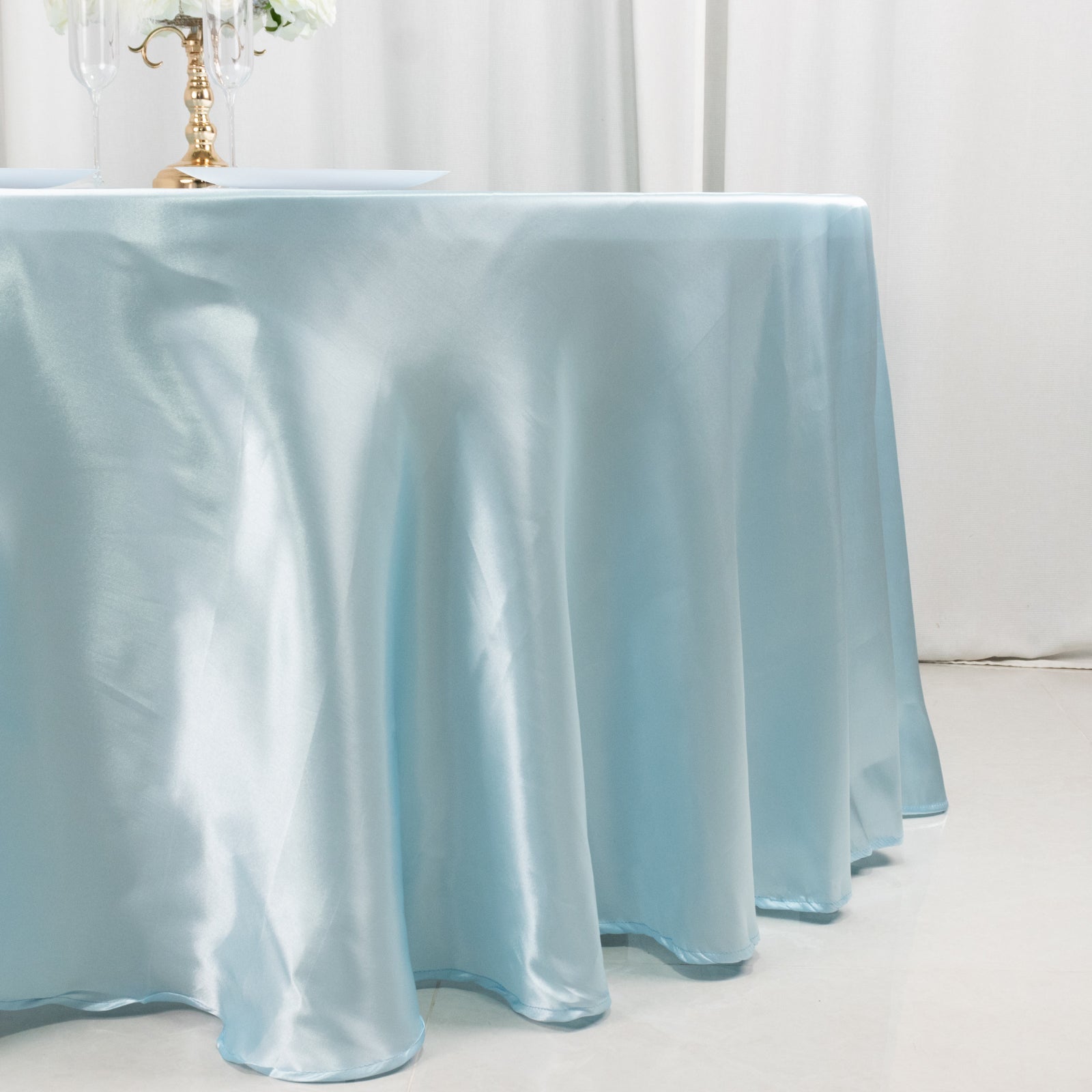 Satin 120" Round Tablecloth Light Blue - Stylish Seamless Table Cover - Bell Racket Store