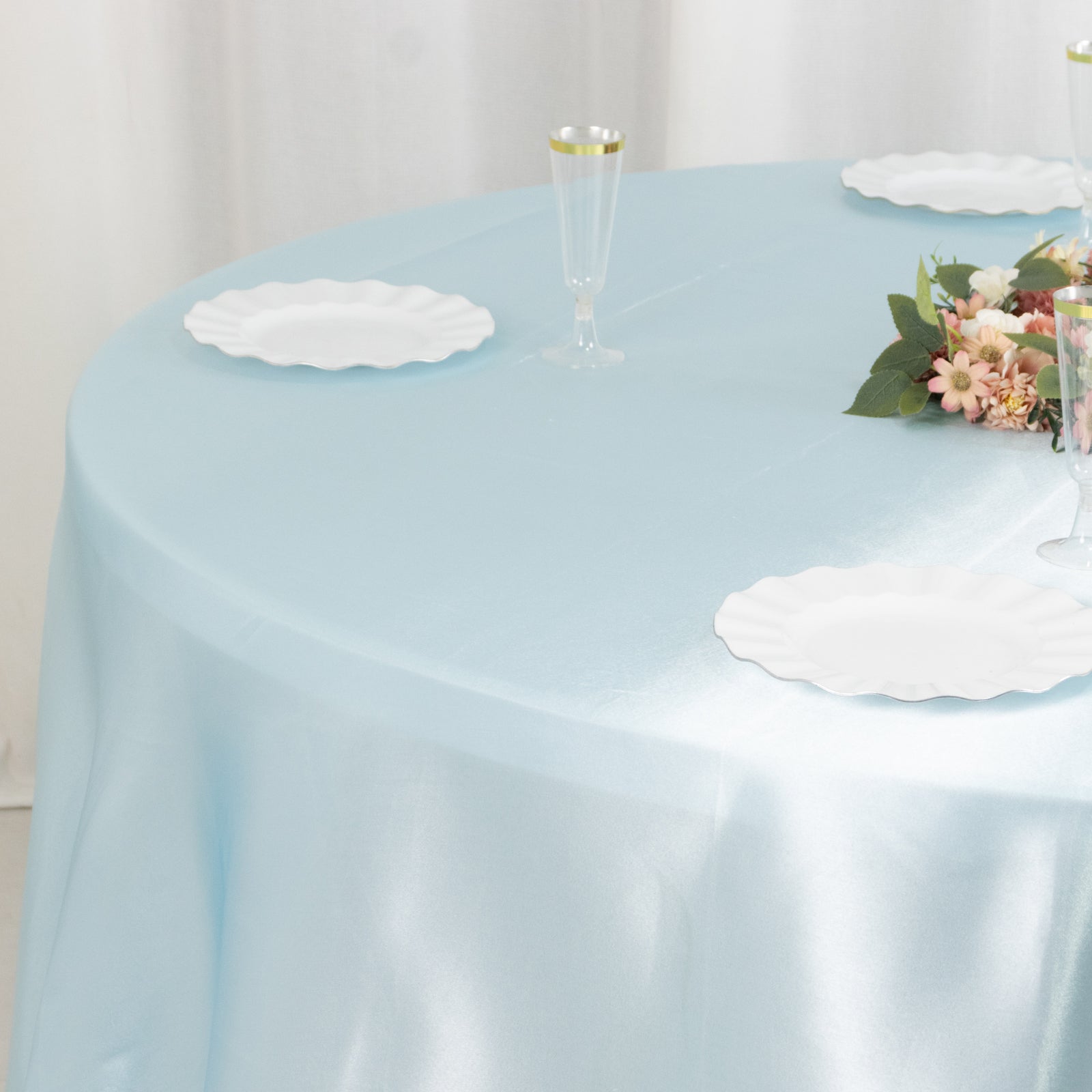 Satin 120" Round Tablecloth Light Blue - Stylish Seamless Table Cover - Bell Racket Store