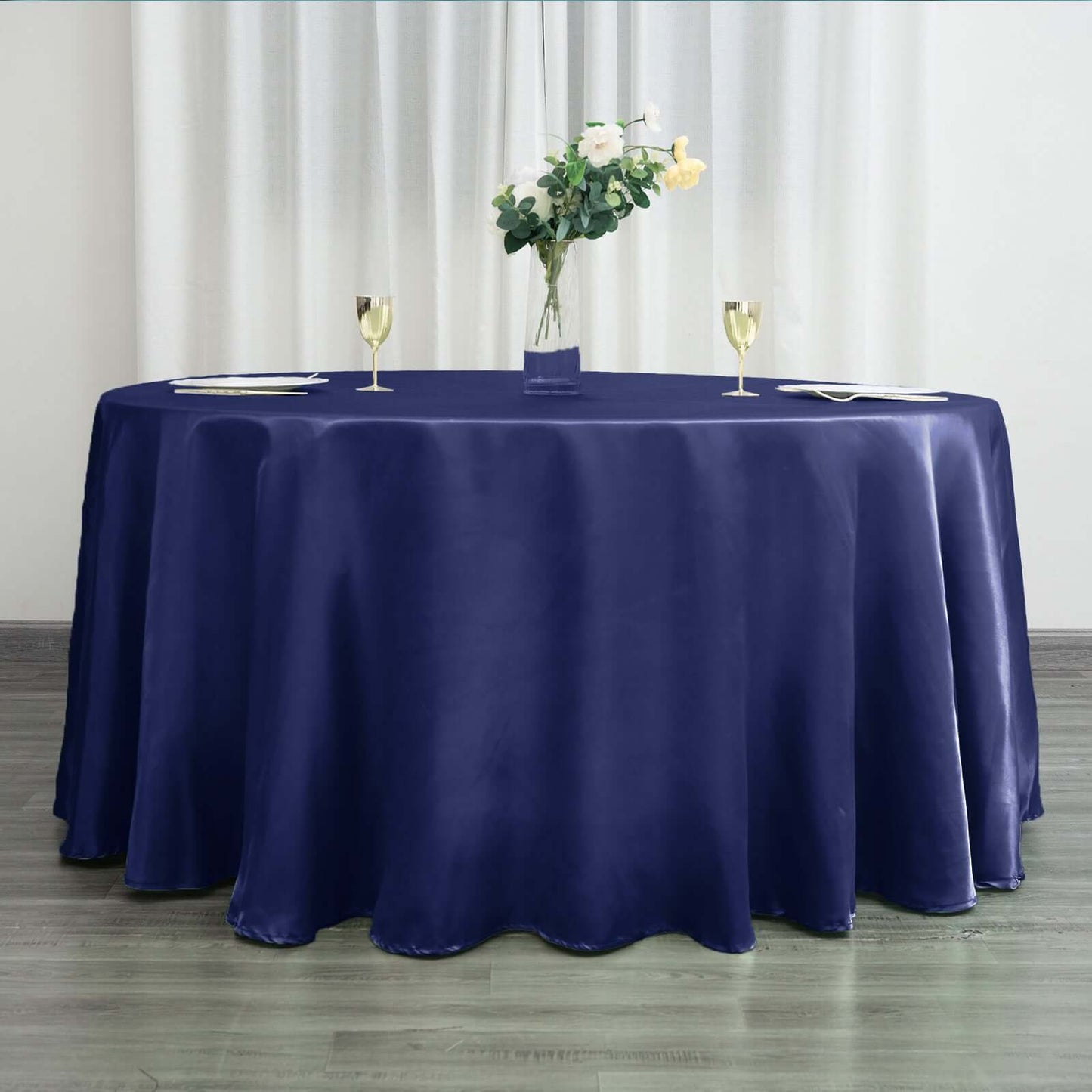 Satin 120" Round Tablecloth Navy Blue - Stylish Seamless Table Cover - NestOCart