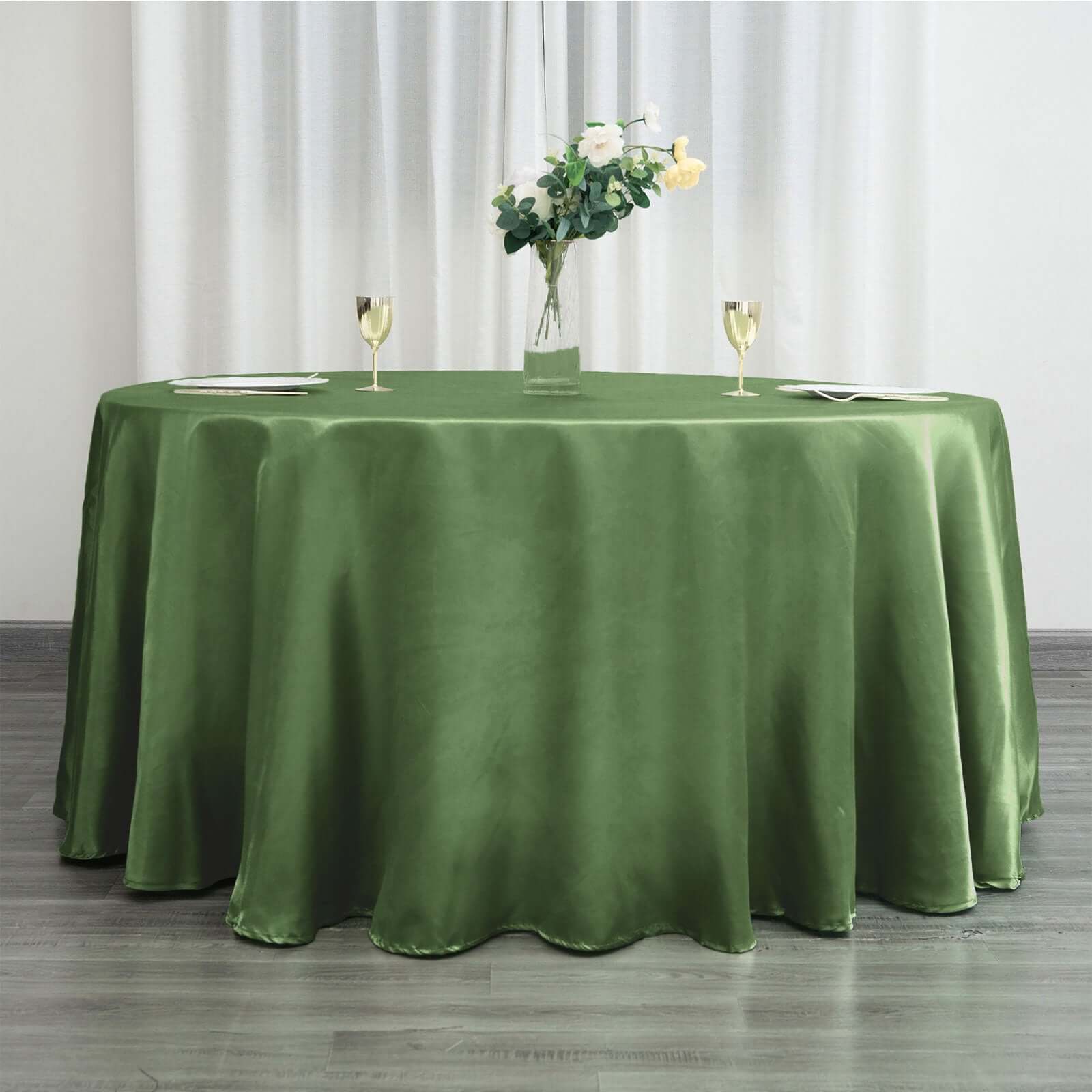 Satin 120" Round Tablecloth Olive Green - Stylish Seamless Table Cover - NestOCart