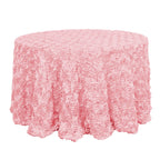 Satin 120" Round Tablecloth Pink - Grandiose 3D Rosette with Seamless Finish Table Cover
