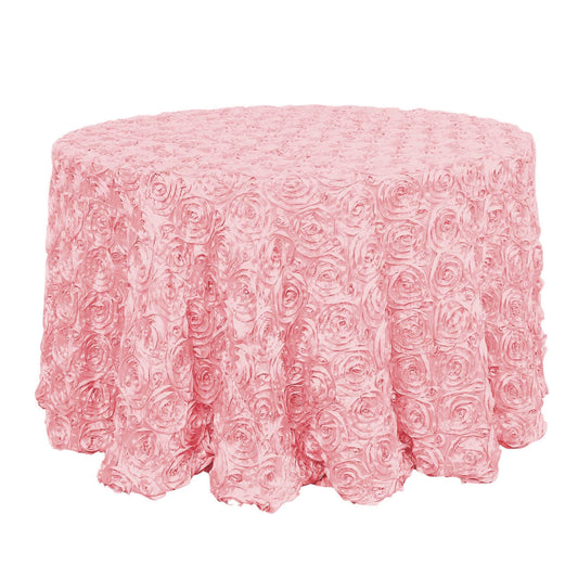 Satin 120" Round Tablecloth Pink - Grandiose 3D Rosette with Seamless Finish Table Cover - NestOCart