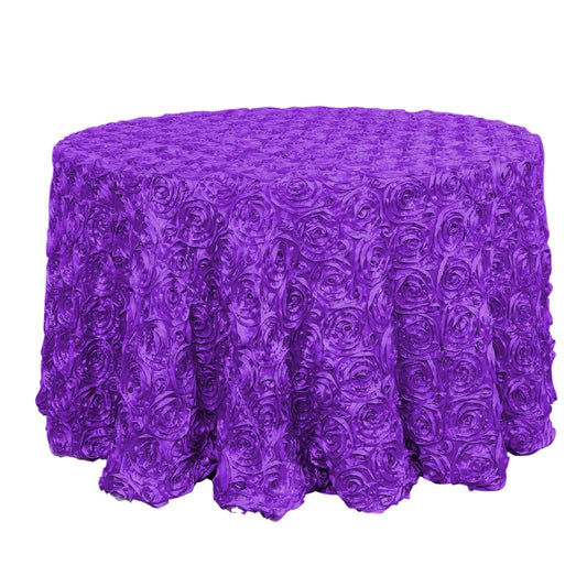 Satin 120" Round Tablecloth Purple - Grandiose 3D Rosette with Seamless Finish Table Cover - NestOCart