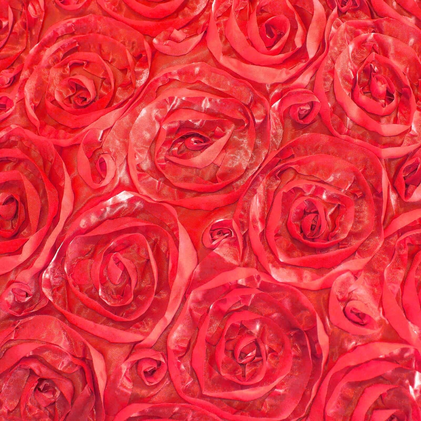 Satin 120" Round Tablecloth Red - Grandiose 3D Rosette with Seamless Finish Table Cover - NestOCart