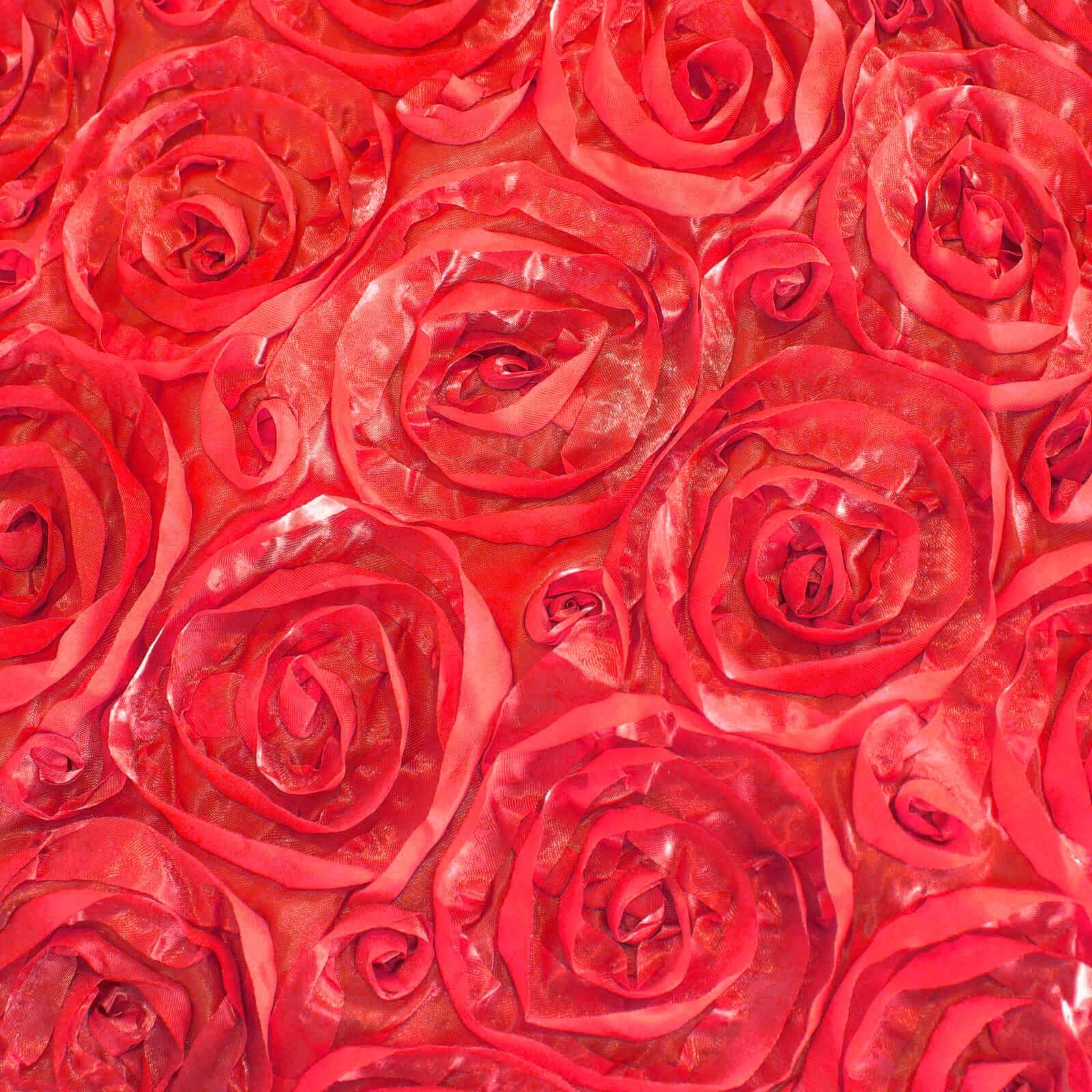 Satin 120" Round Tablecloth Red - Grandiose 3D Rosette with Seamless Finish Table Cover - NestOCart