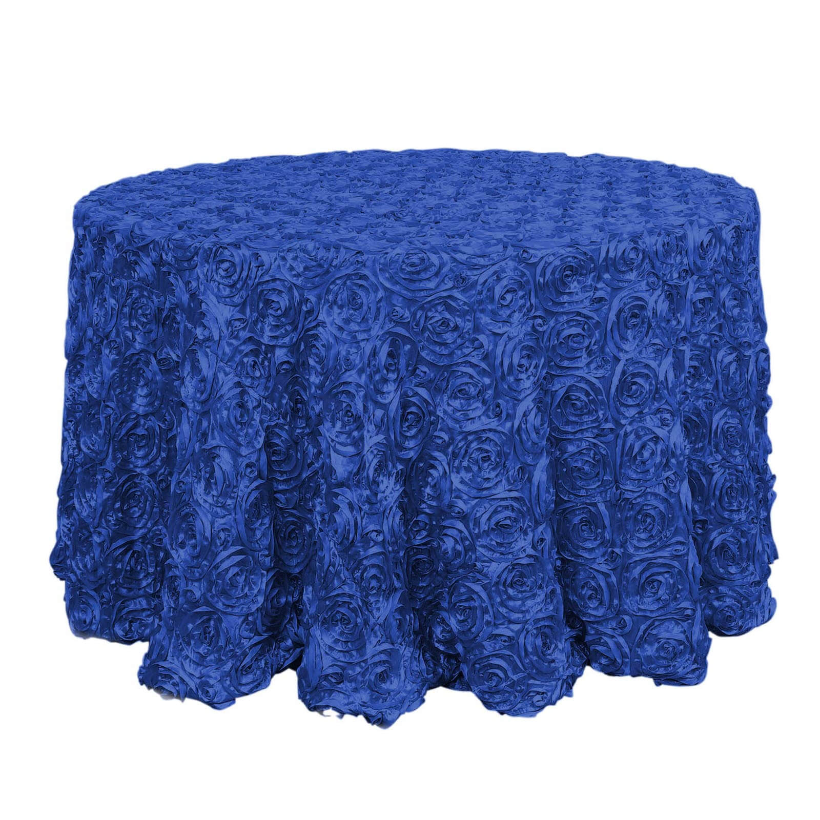 Satin 120" Round Tablecloth Royal Blue - Grandiose 3D Rosette with Seamless Finish Table Cover