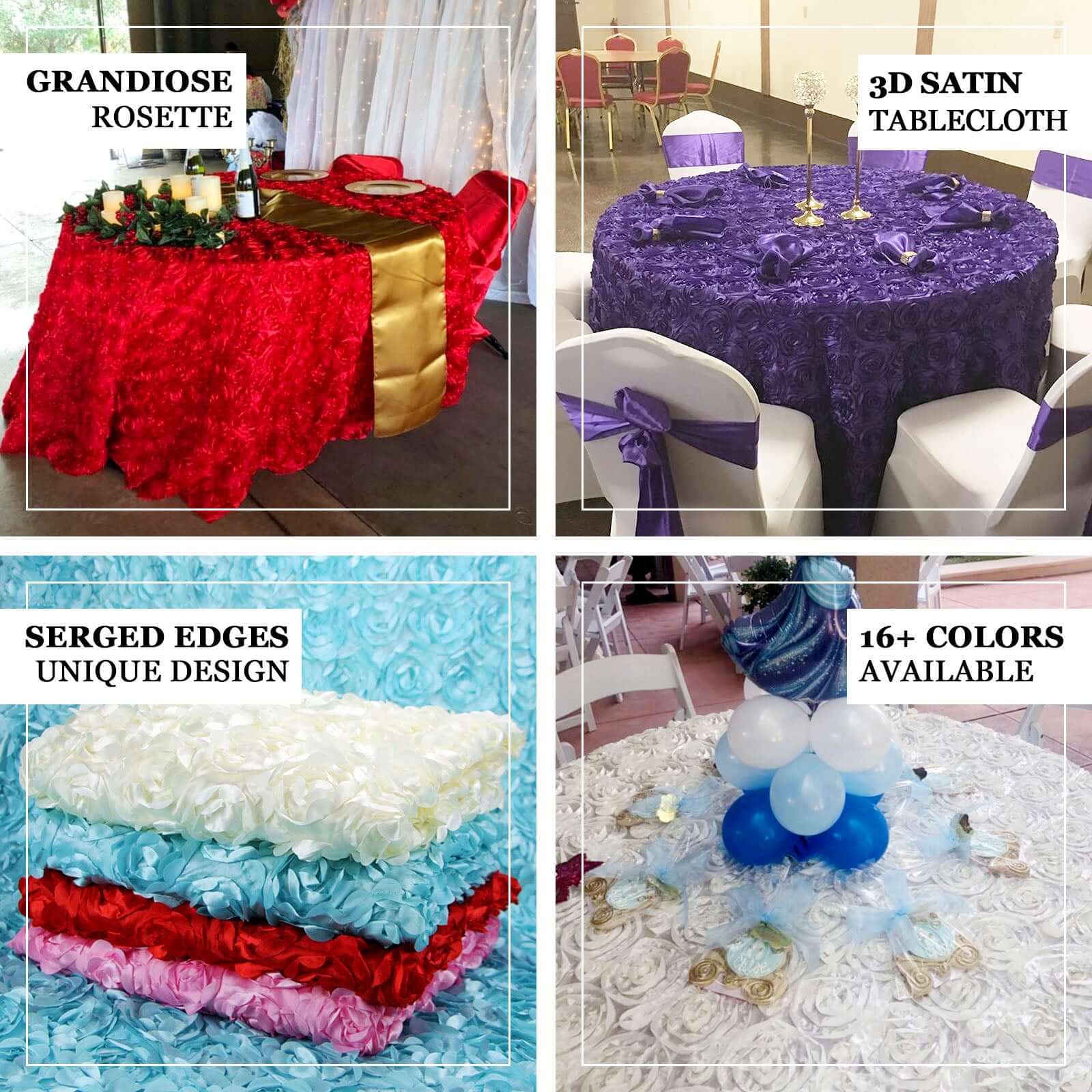 Satin 120" Round Tablecloth Royal Blue - Grandiose 3D Rosette with Seamless Finish Table Cover - NestOCart