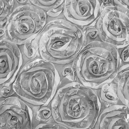 Satin 120" Round Tablecloth Silver - Grandiose 3D Rosette Design with Seamless Finish for Luxe Events - NestOCart