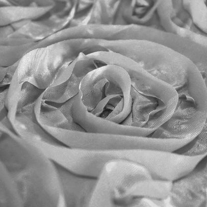 Satin 120" Round Tablecloth Silver - Grandiose 3D Rosette Design with Seamless Finish for Luxe Events - NestOCart