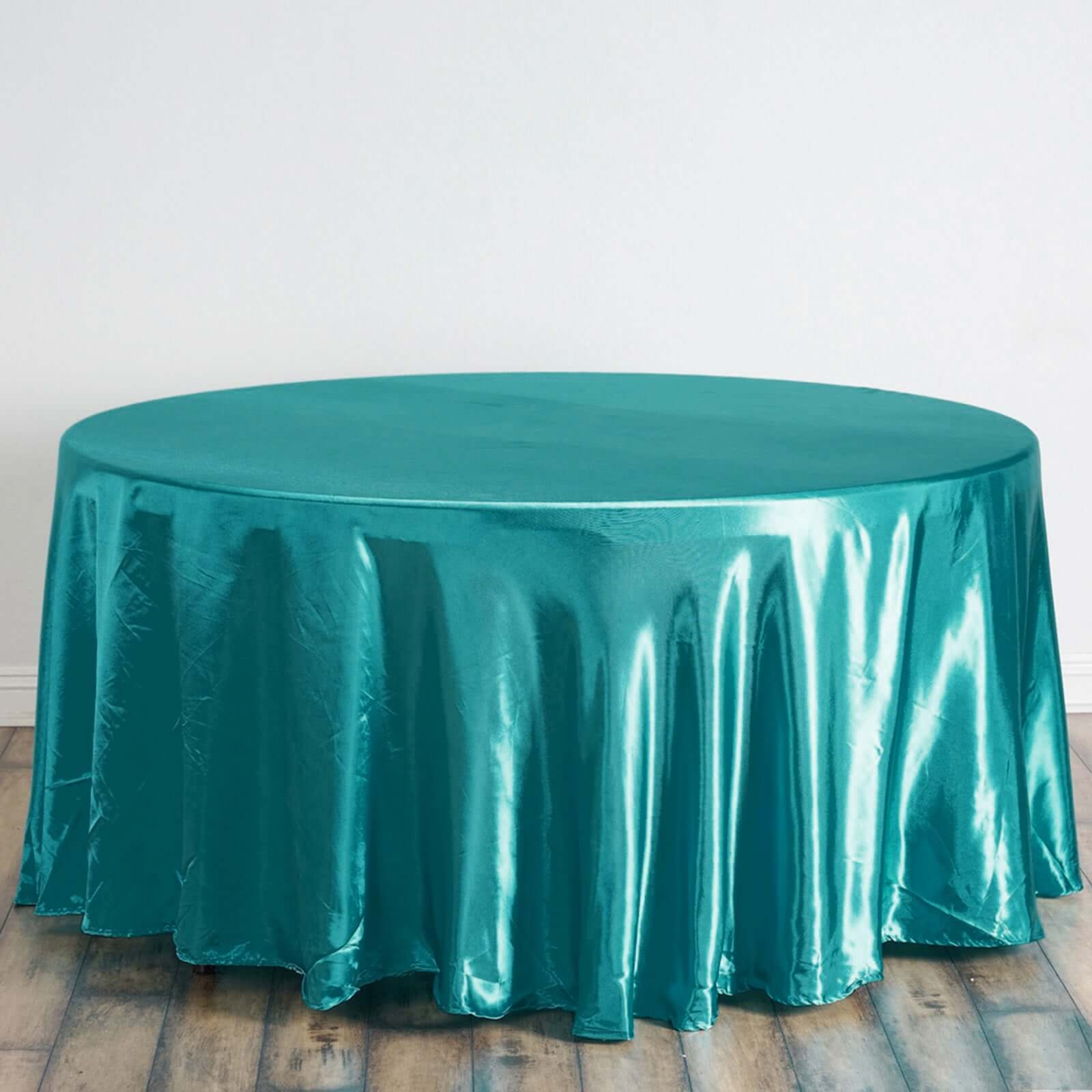 Satin 120" Round Tablecloth Turquoise - Stylish Seamless Table Cover - NestOCart