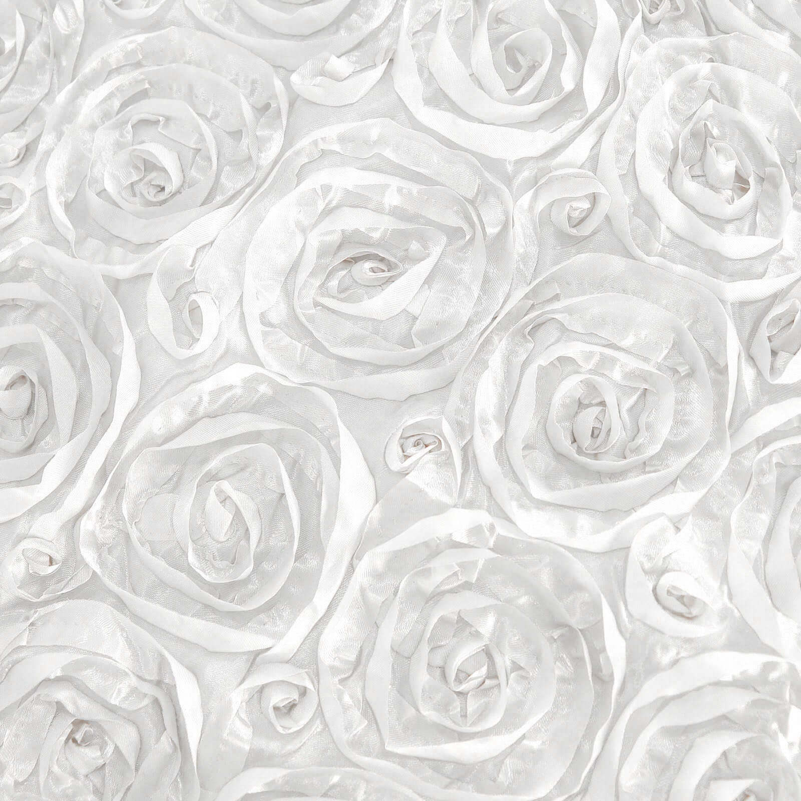Satin 120" Round Tablecloth White - Grandiose 3D Rosette Design with Seamless Finish for Luxe Events - NestOCart