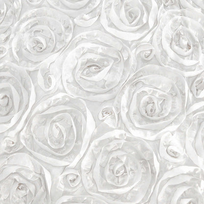 Satin 120" Round Tablecloth White - Grandiose 3D Rosette Design with Seamless Finish for Luxe Events - NestOCart