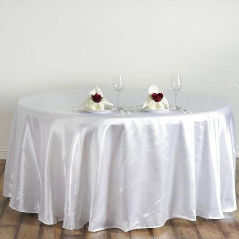 Satin 120" Round Tablecloth White - Stylish Seamless Table Cover for Weddings & Events - NestOCart