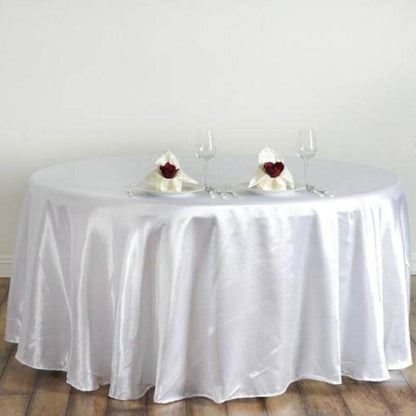 Satin 120" Round Tablecloth White - Stylish Seamless Table Cover for Weddings & Events - NestOCart