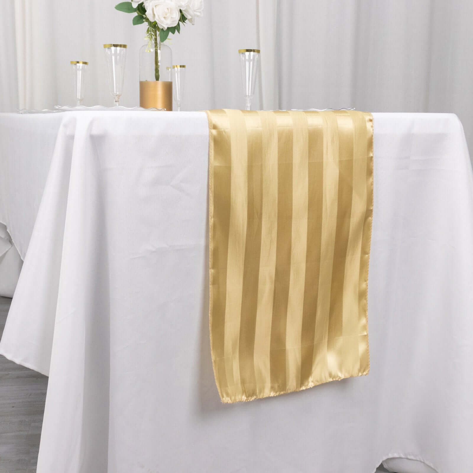 Satin 12"x108" Table Runner Champagne - Stripe Table Decor - Bell Racket Store