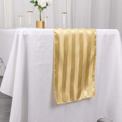 Satin 12"x108" Table Runner Champagne - Stripe Table Decor - Bell Racket Store